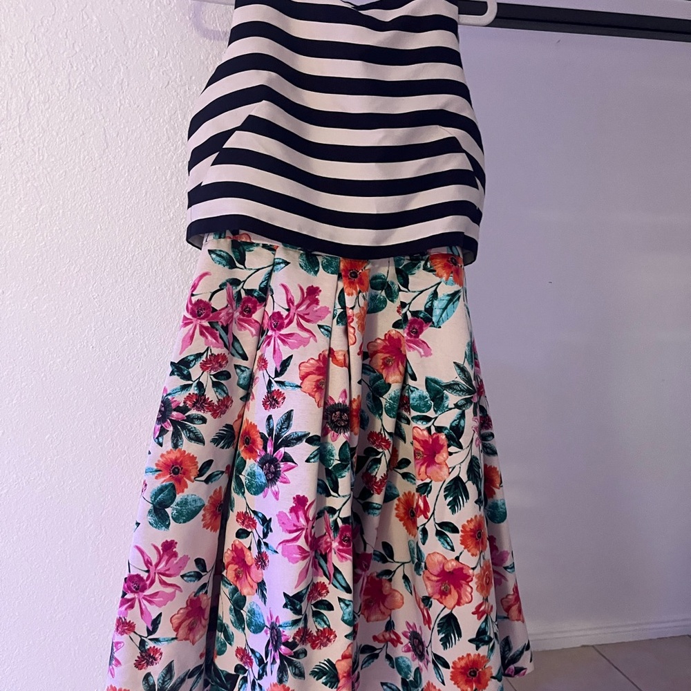 Eliza J Striped and Floral Skirt Set